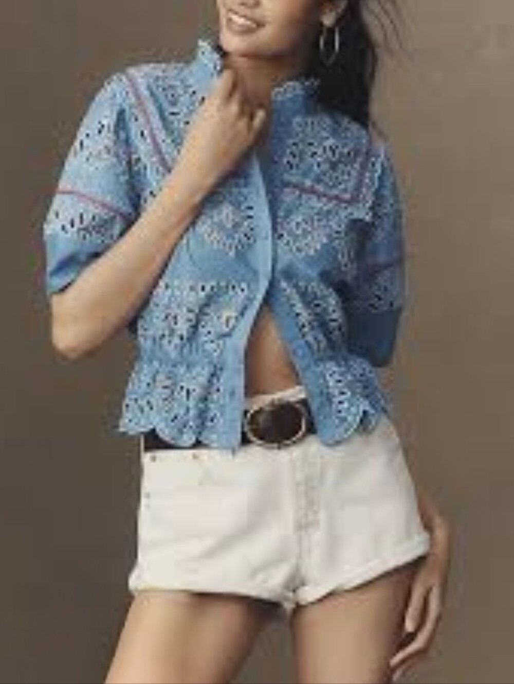 Anthropologie by Maeve Blue Eyelet Button Down Peplum Cotton Blouse Size XL NWT